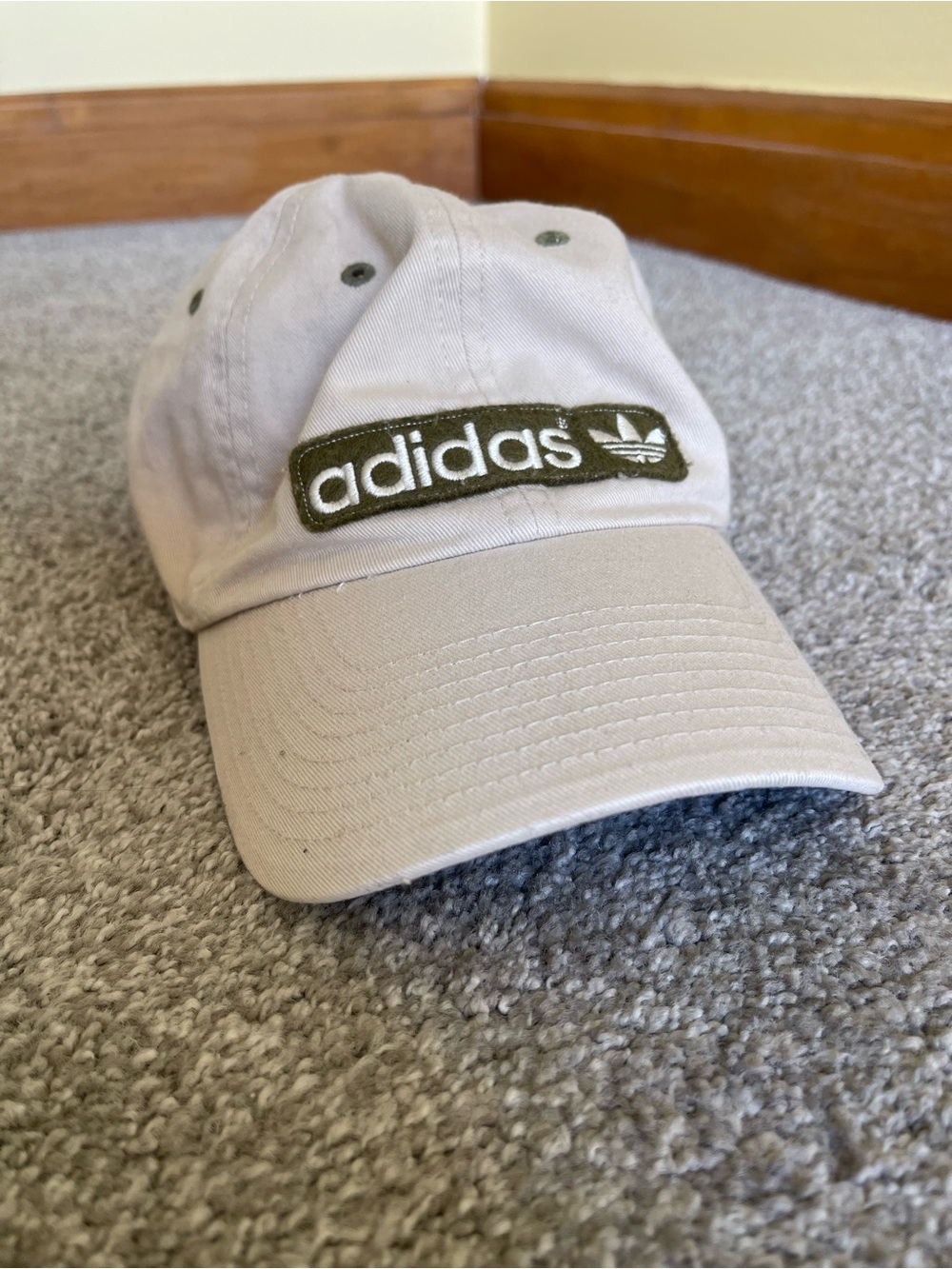 adidas Light Beige Baseball Hat with Olive Logo Patch